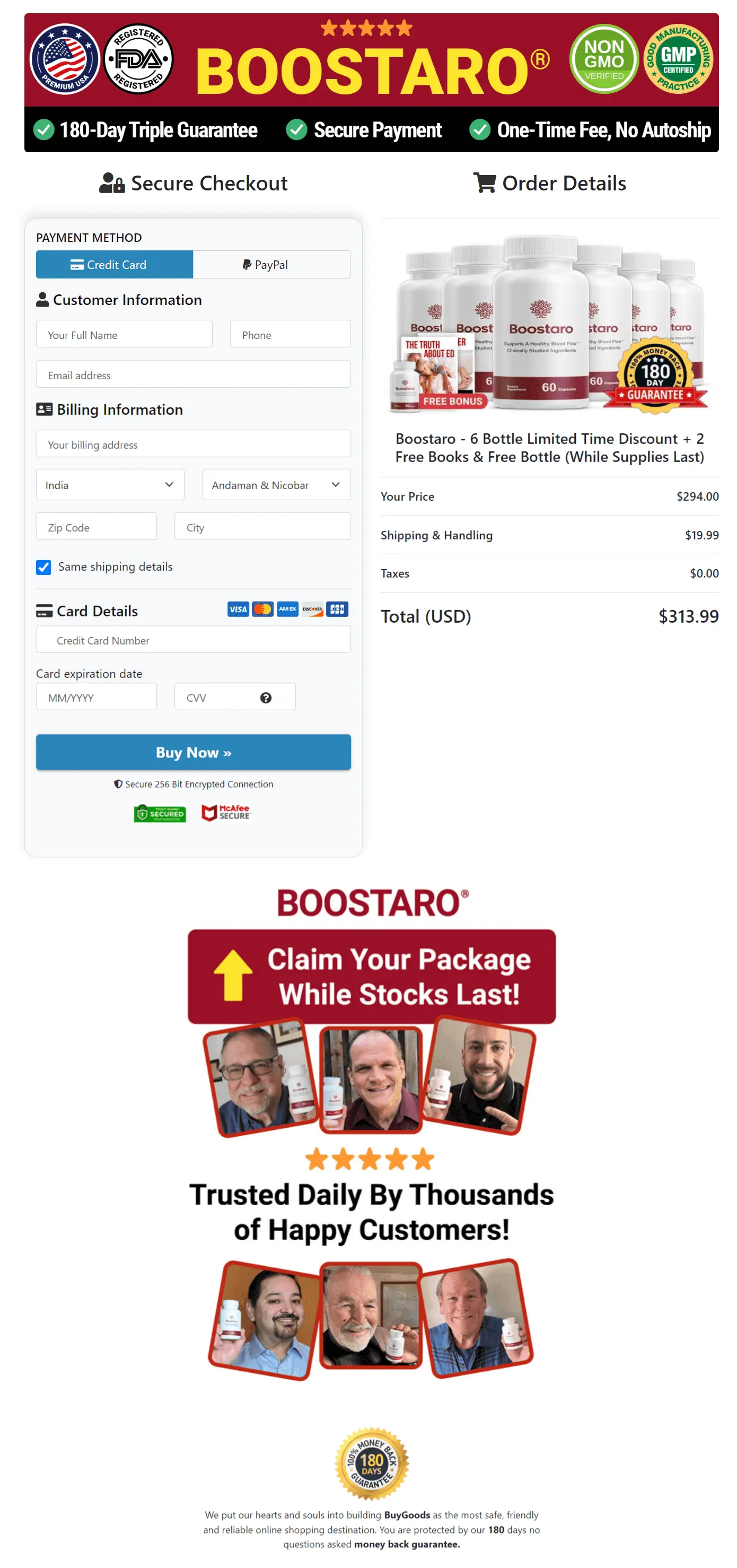 Boostaro supplements secure checkout page
